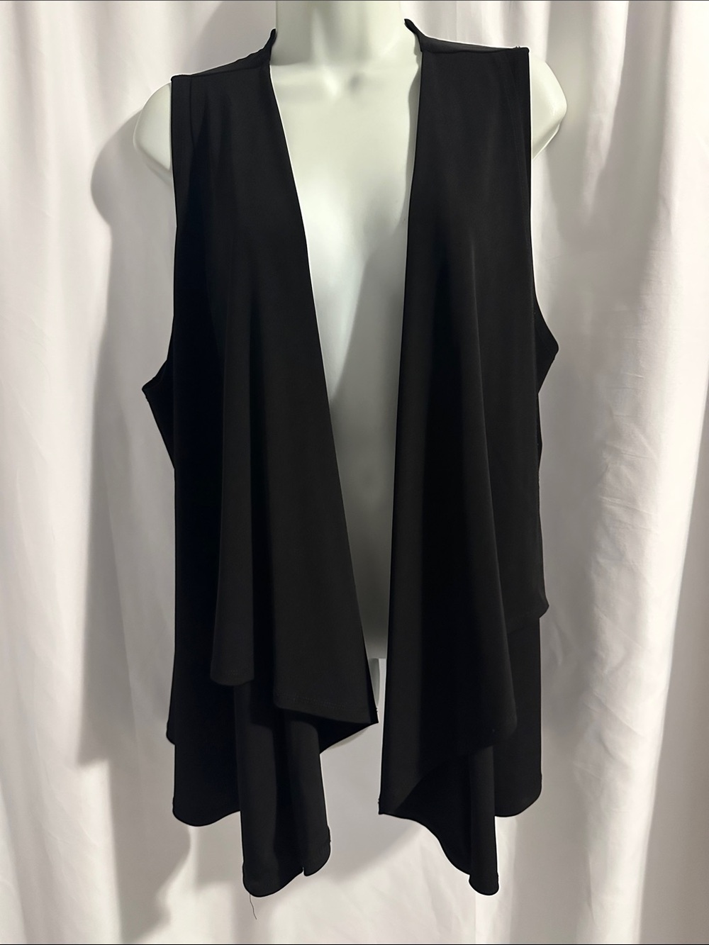 Coldwater Creek 1X Black Waterfall Draped Vest Long Asymmetrical Open Front Boho